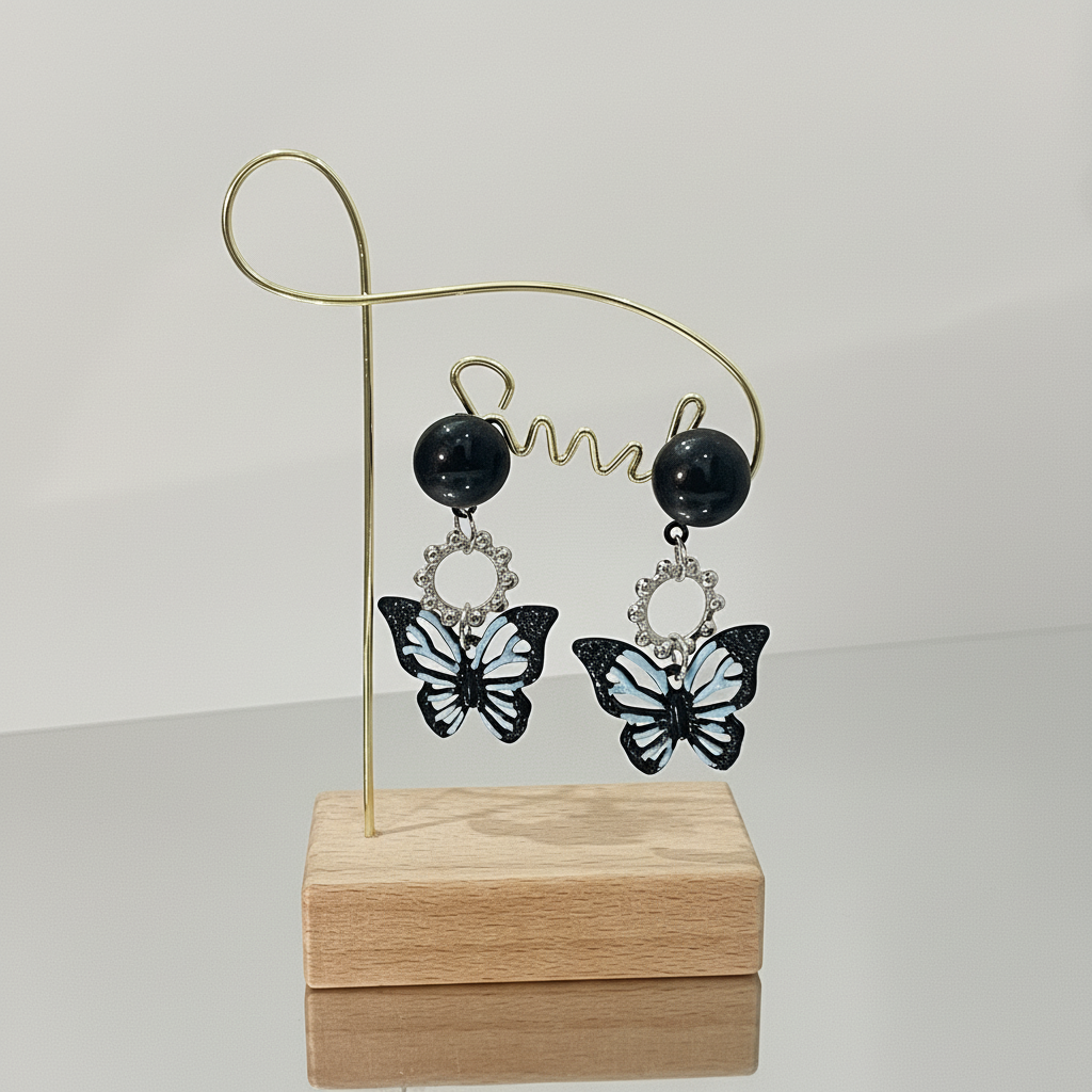 Black and Blue Butterfly earrings, ss925 plated