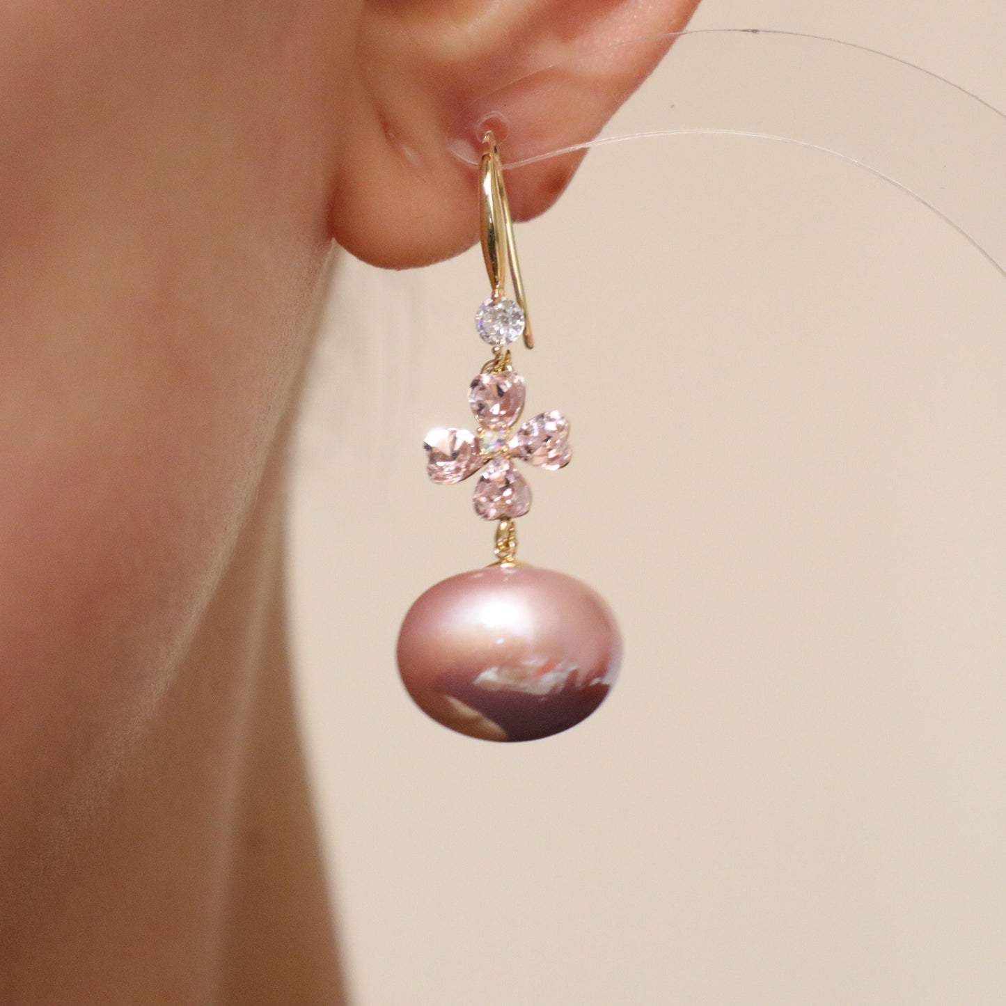 Pink Floral Pearl Drop Earrings ( limited amount)