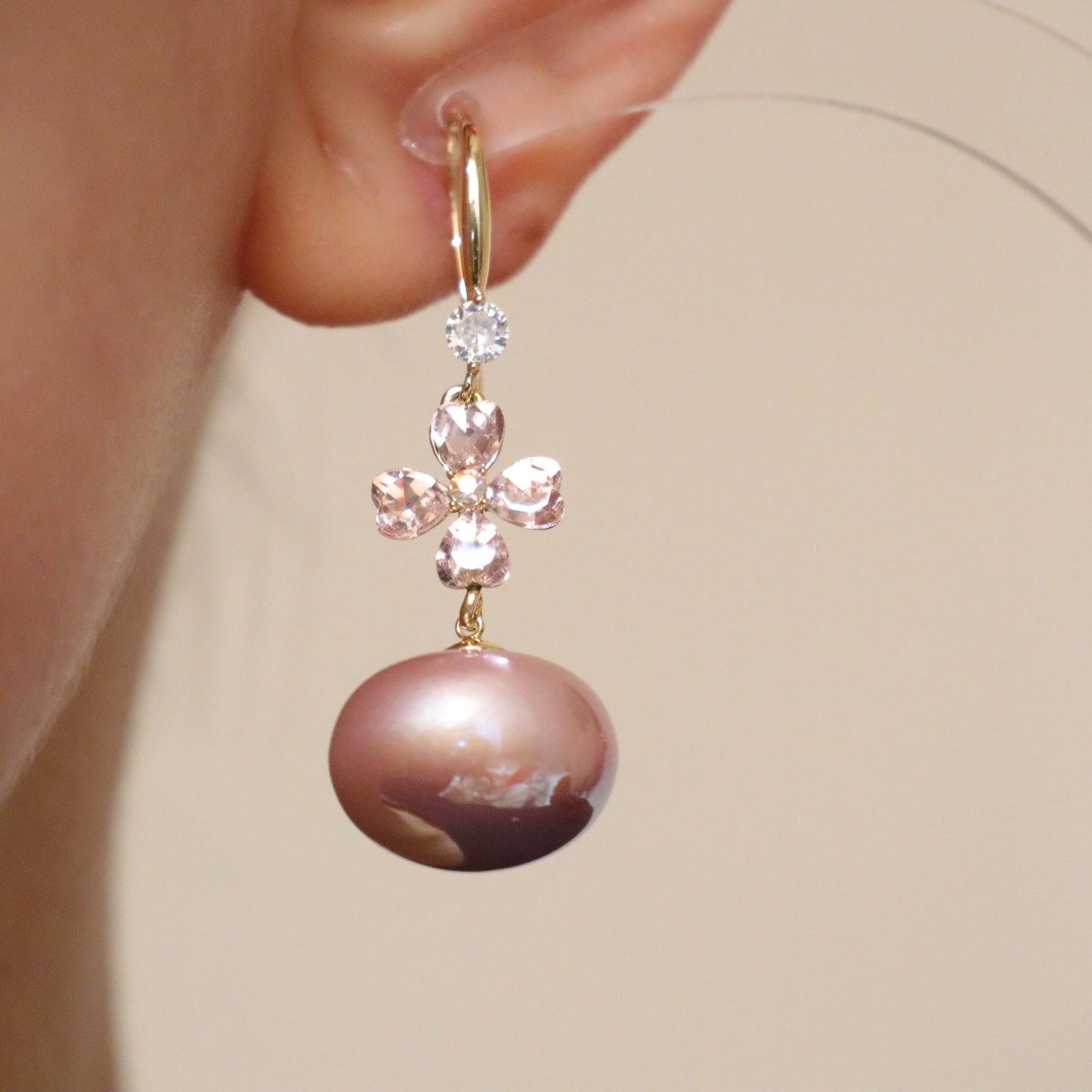Pink Floral Pearl Drop Earrings ( limited amount)