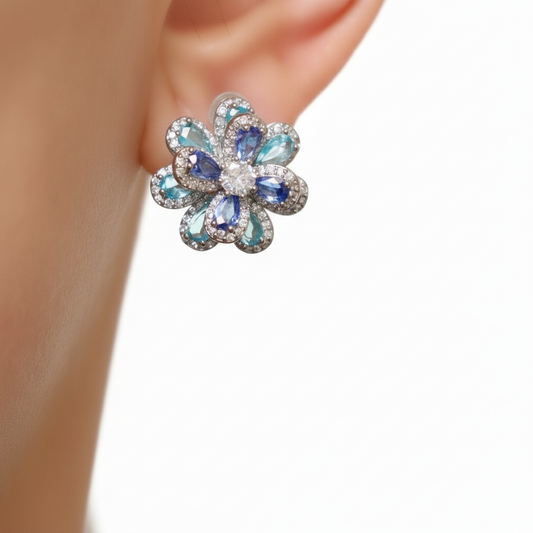 Blue Flower Zirconia Earrings