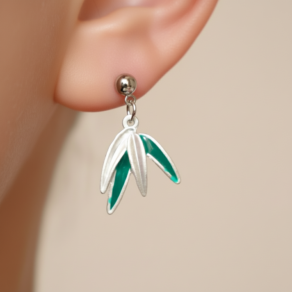 Asymmetrical pandas and bamboo earrings