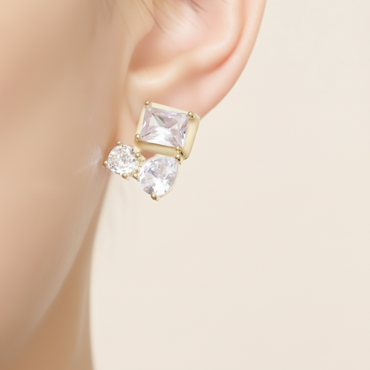 Gold Zirconia Mosaic Earrings