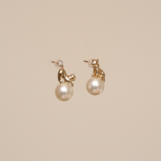 Asymmetrical Kitty Pearl Earrings