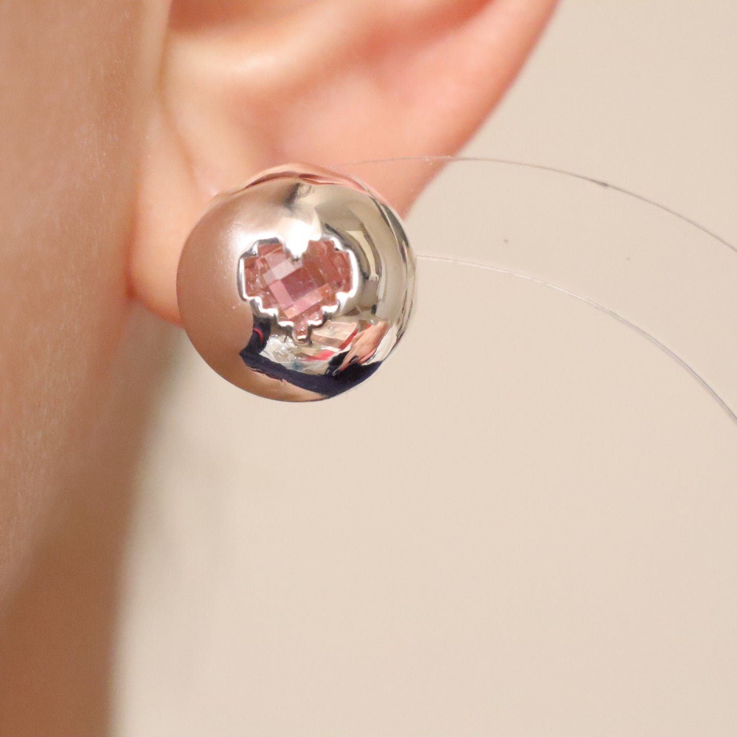 Pixilated Pink Heart Silver Stud Earrings