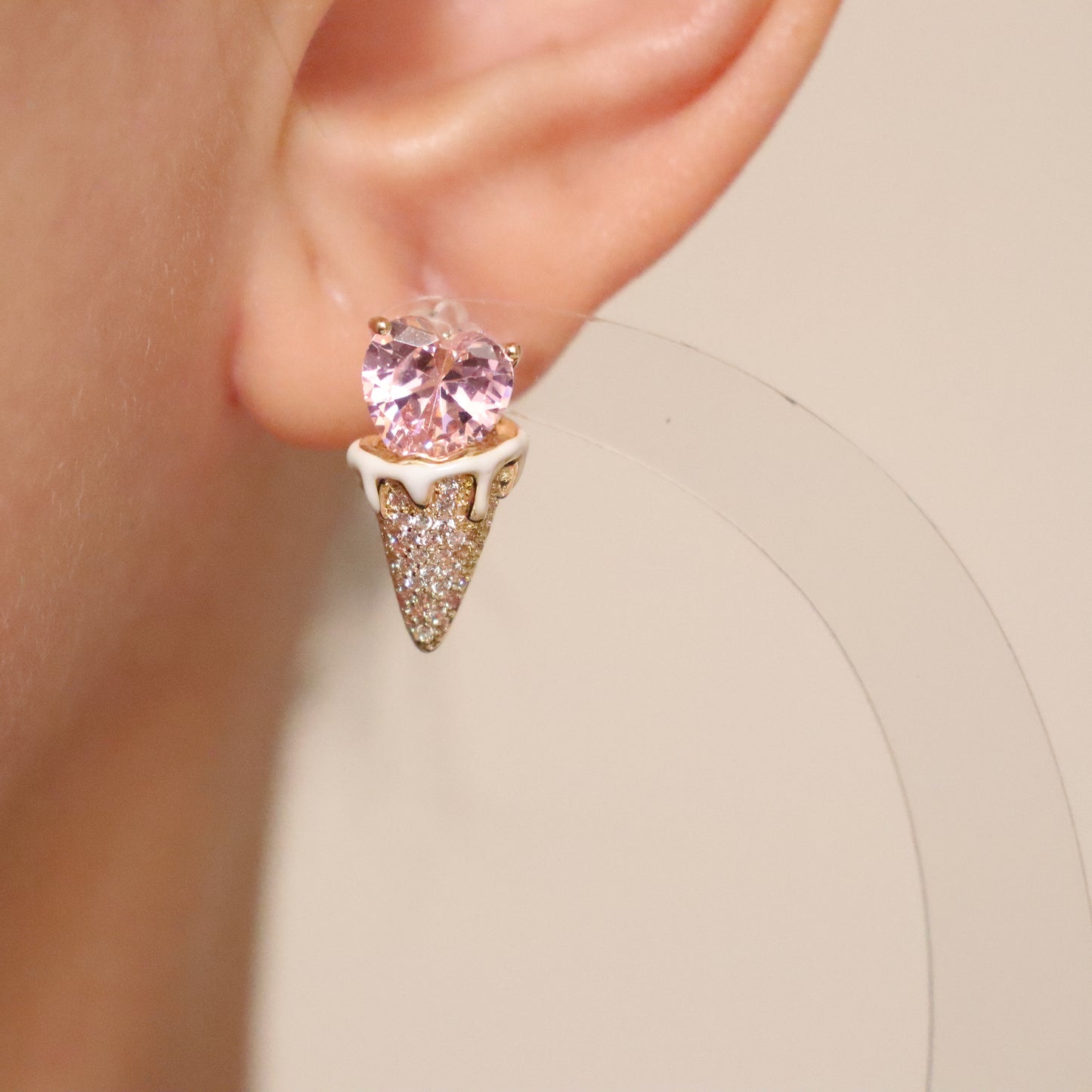 Pink Ice Cream Cone Zirconia Earrings