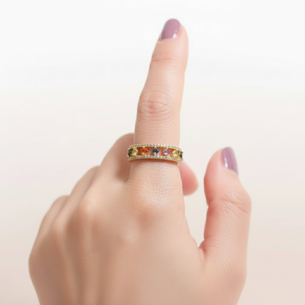 Gold Multi Gem Adjustable Ring