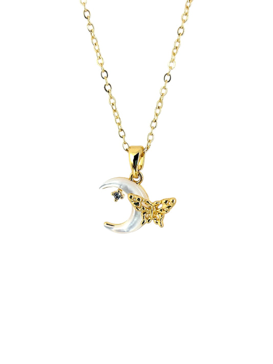 Butterfly Crescent Moon Gold Necklace