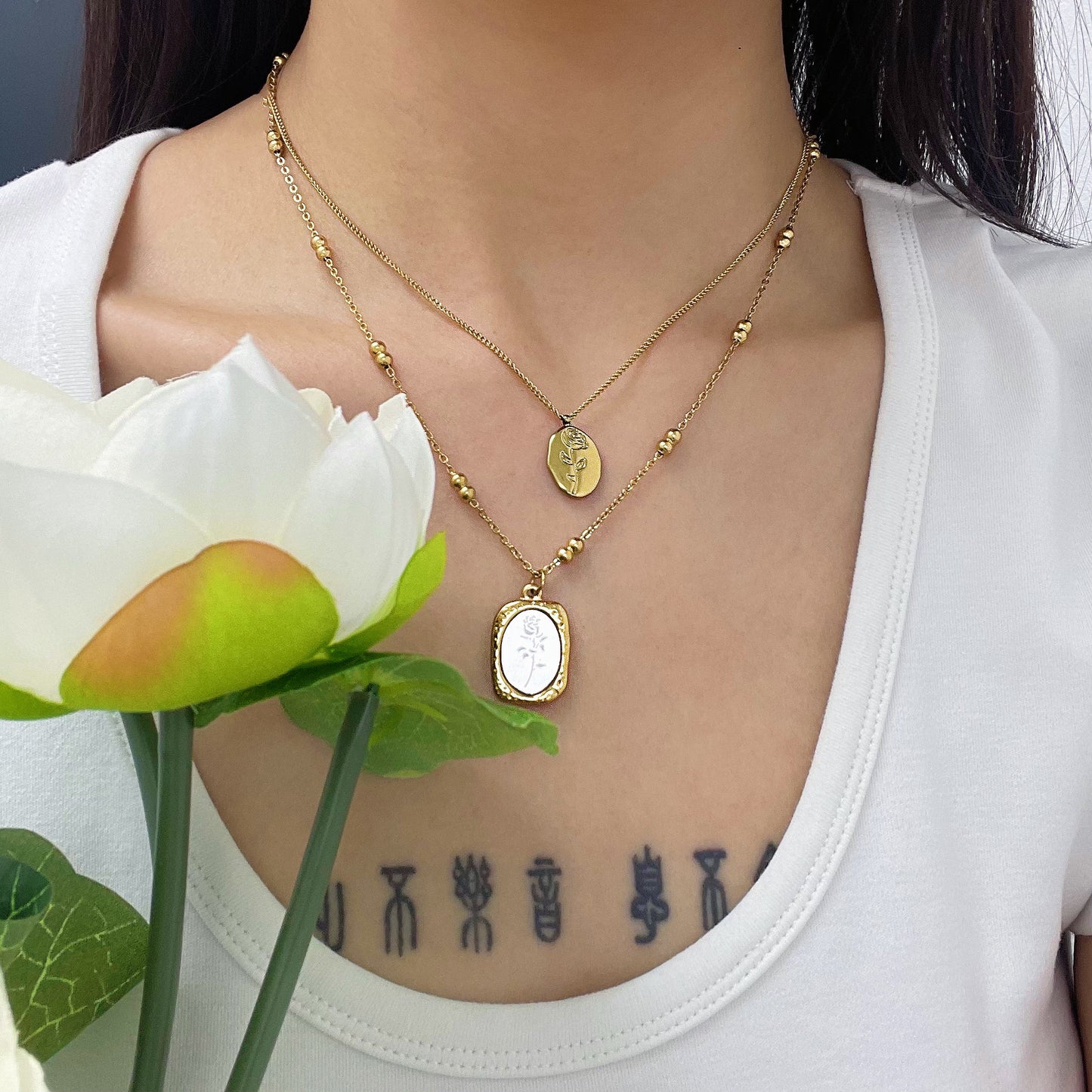 Mystic Rose Charm Necklace