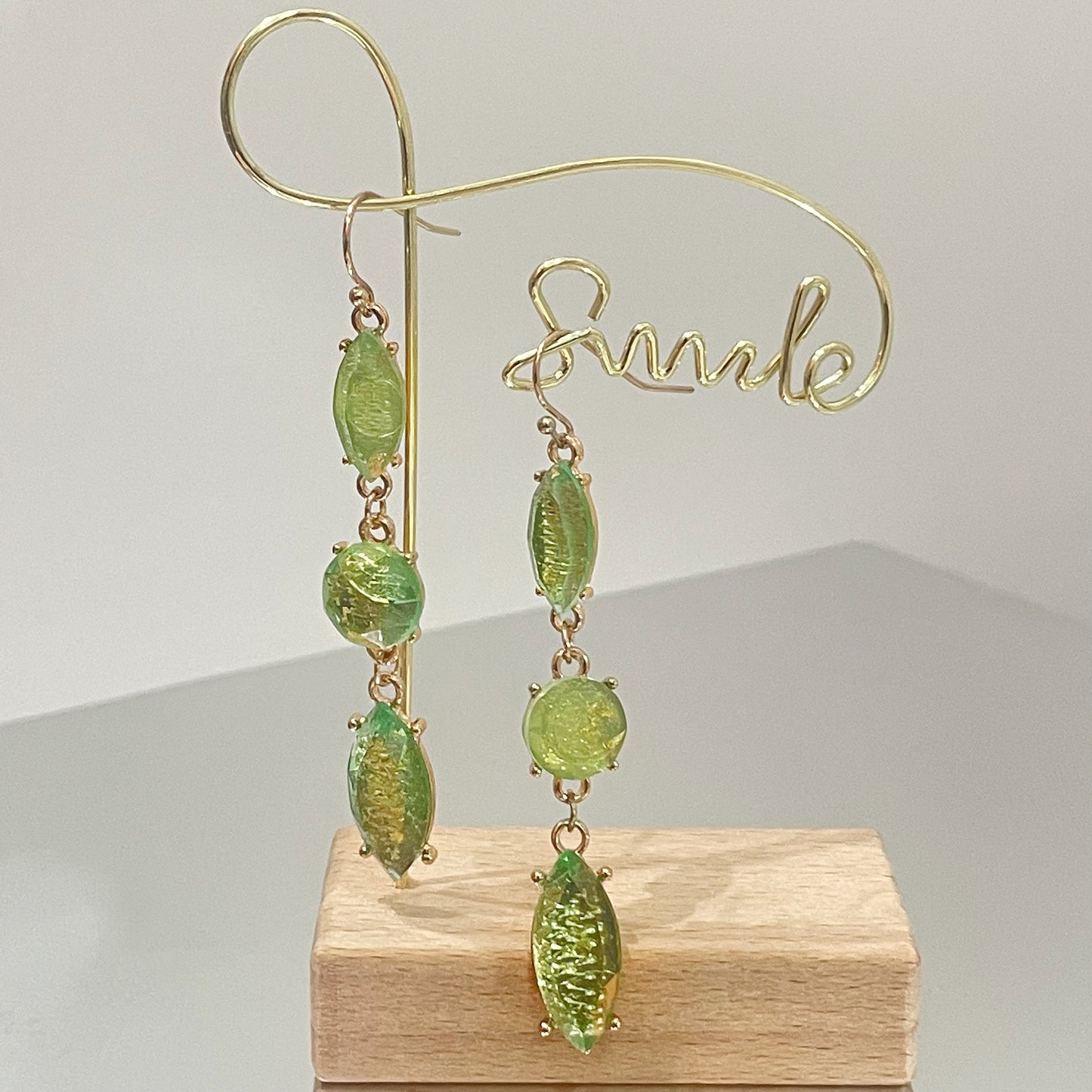 Green earrings/ ear clips with gold foil