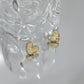 Gold heart shaped earrings / ear clips, Filled with light Yellow crystals, Encrusted with zirconia.