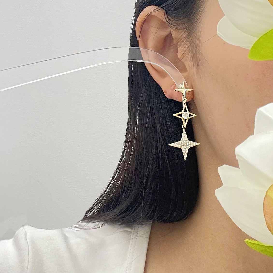 Gold Star Zirconia Earrings