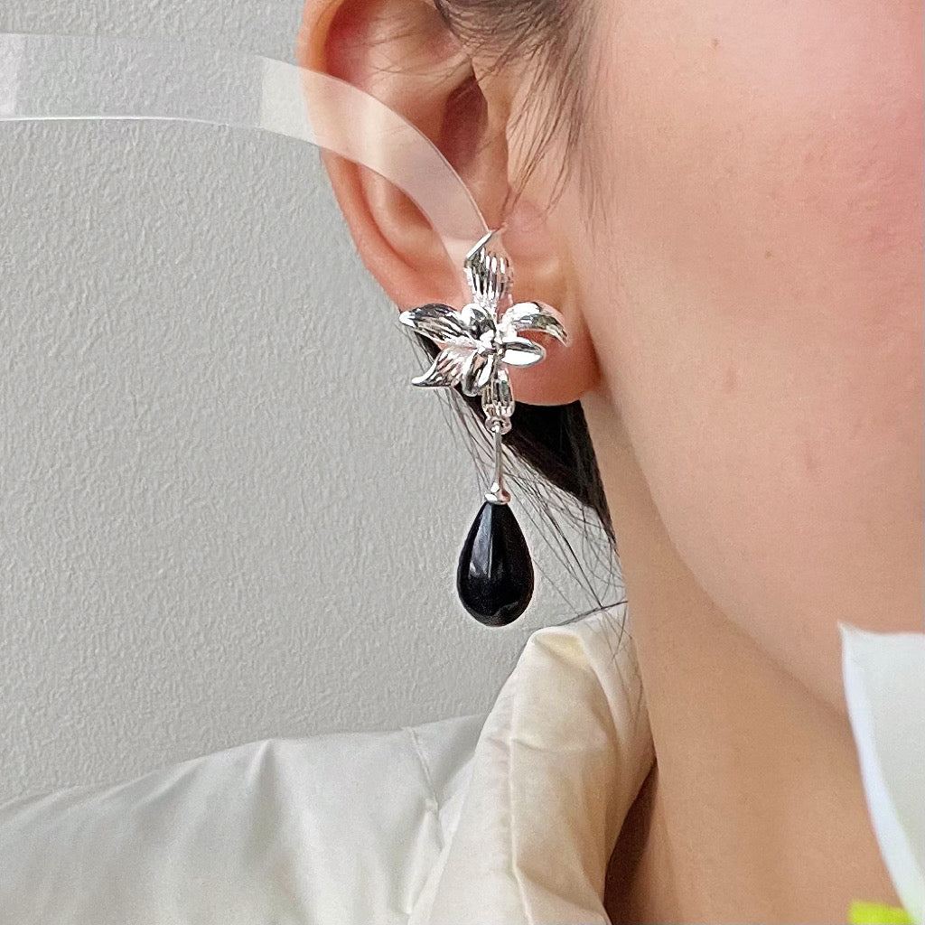 Noir Blossom Dangle Earrings