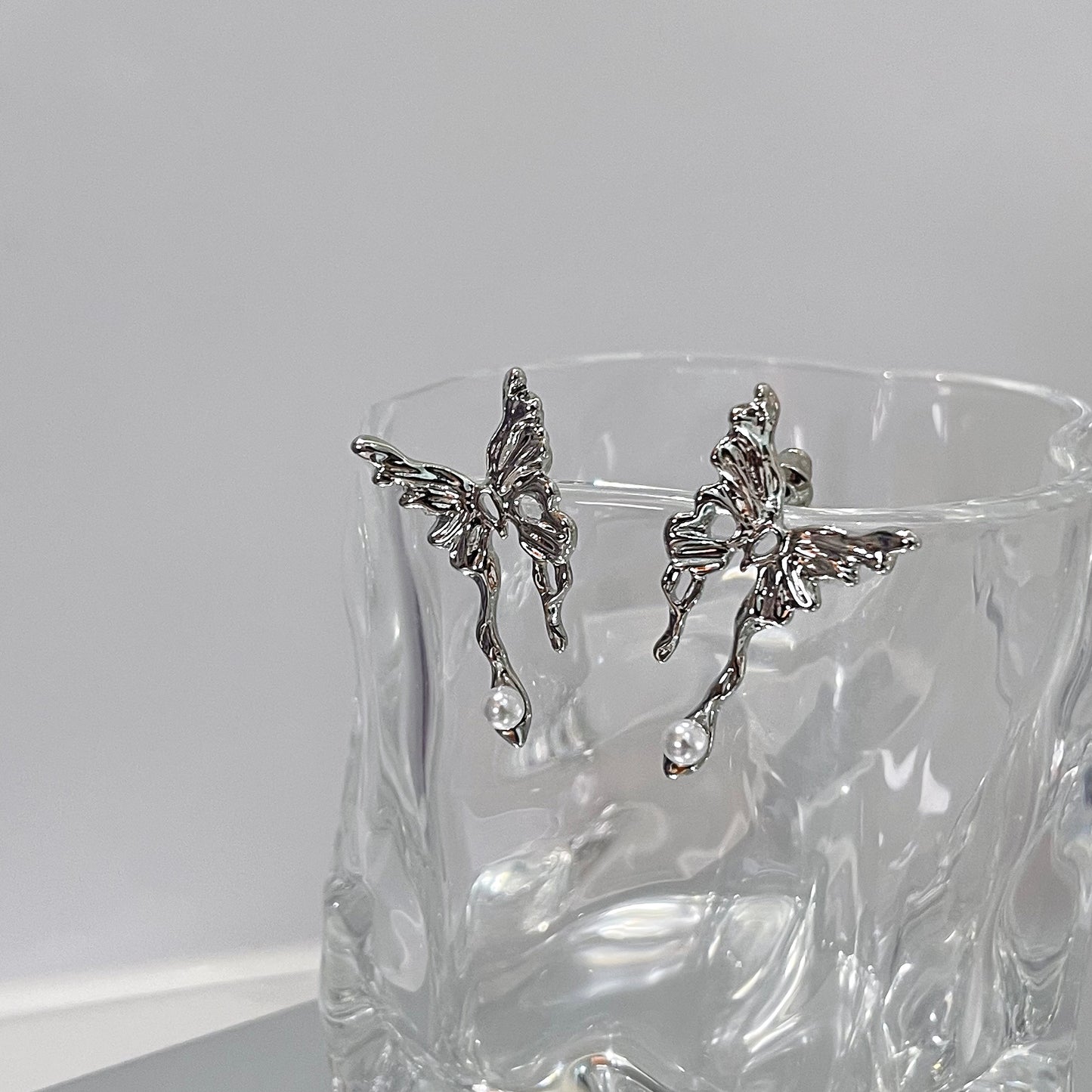 Silver Drip Butterfly Earrings