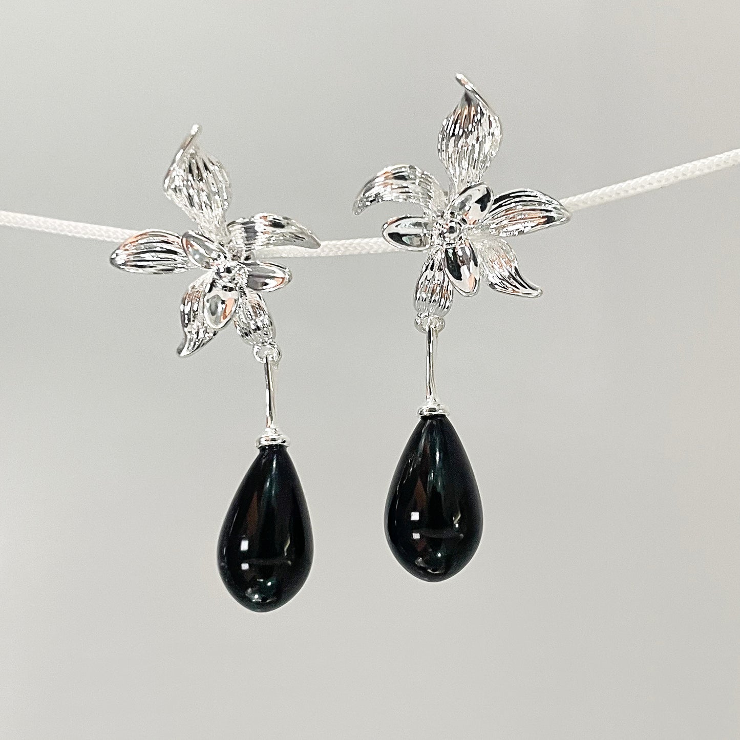 Noir Blossom Dangle Earrings