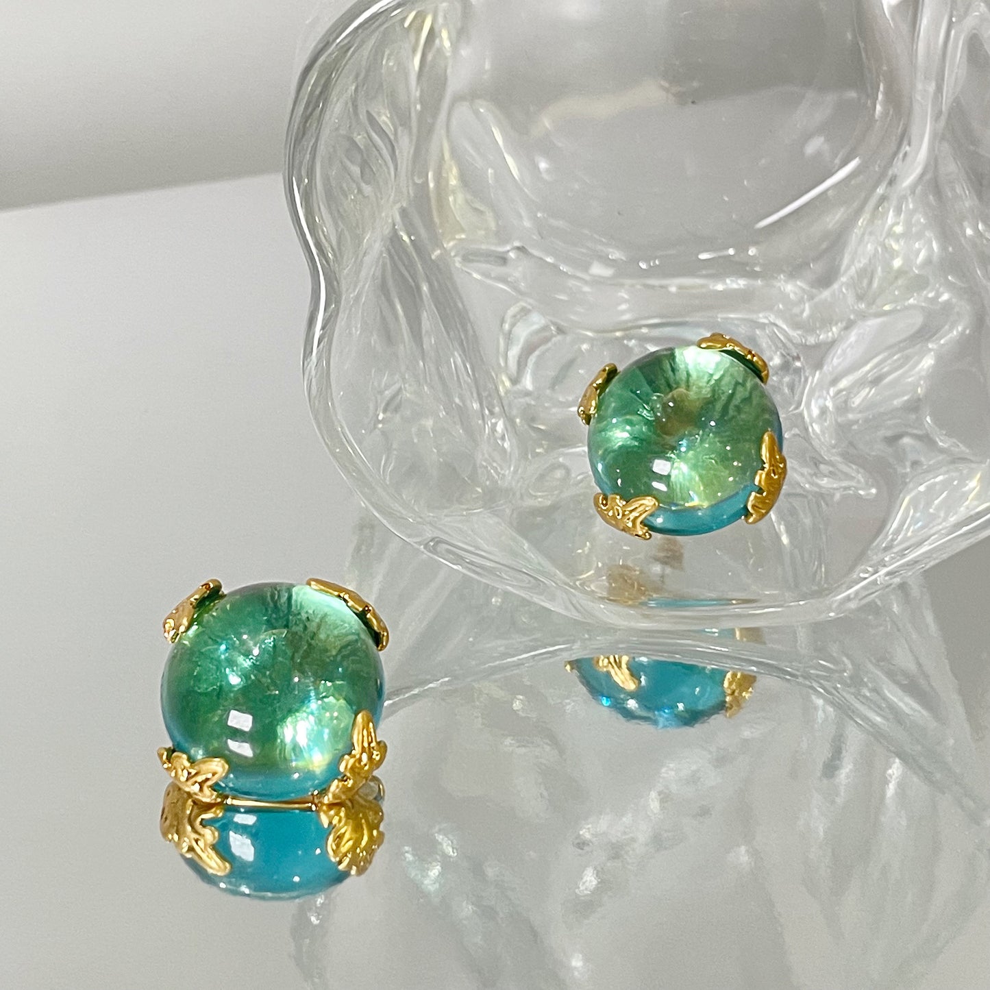 Emerald Seascape Orb Earrings