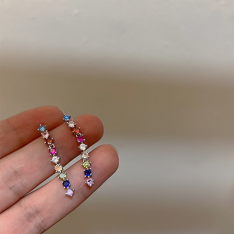 Drop Earrings/ Earclips, silver/gold, Multicoloured zirconias