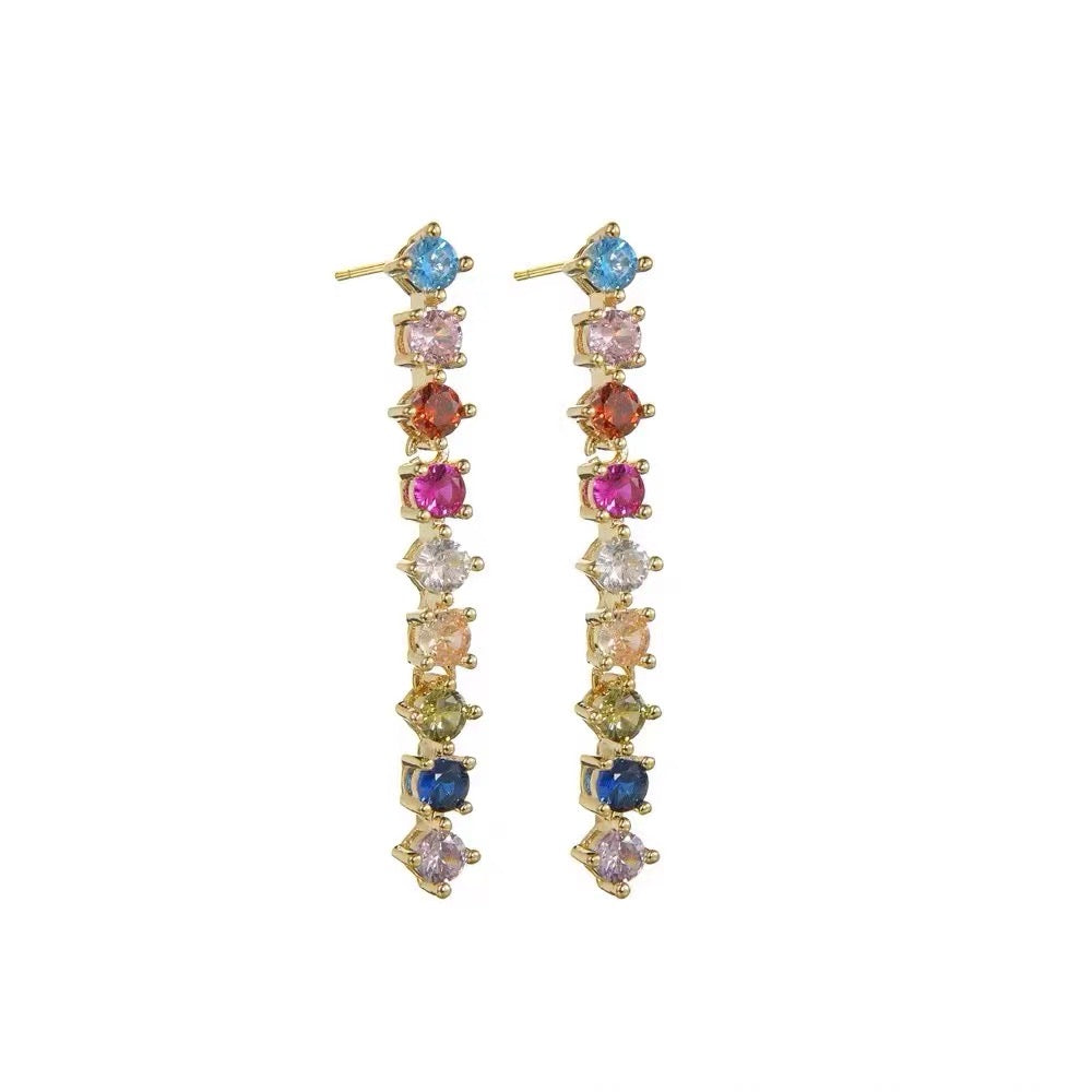 Drop Earrings/ Earclips, silver/gold, Multicoloured zirconias