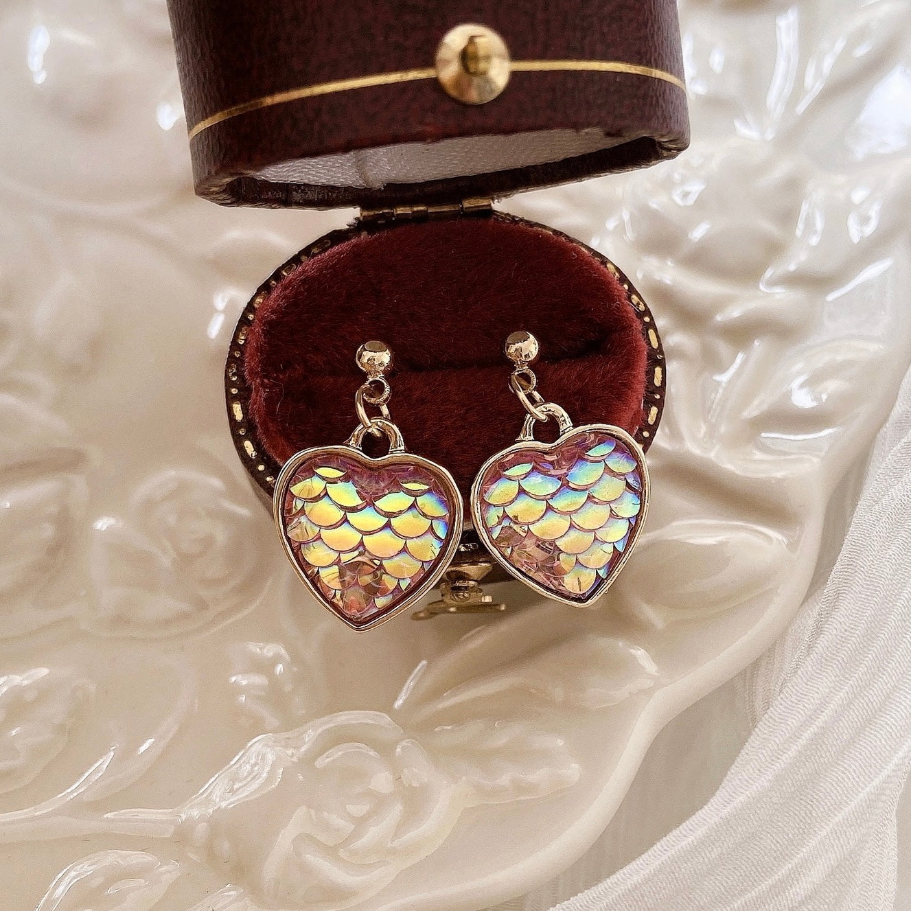 Mermaid Fish Scale Heart Earrings