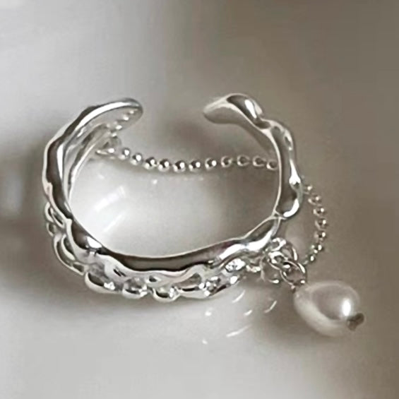 Adjustable Pearl Silver Ring