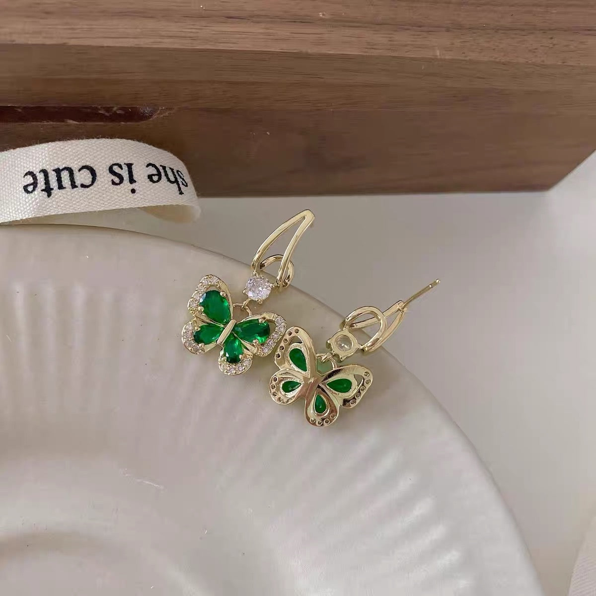 Emerald Flutter Zirconia Earrings